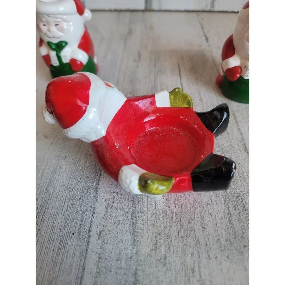 Ceramic Santa‎ Claus Candlestick tea light holder set Xmas home decor